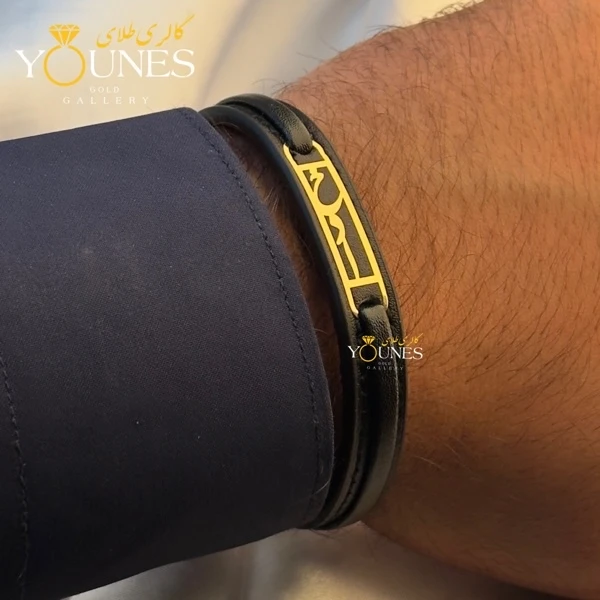 دستبند طلا چرم مردانه خدا L163